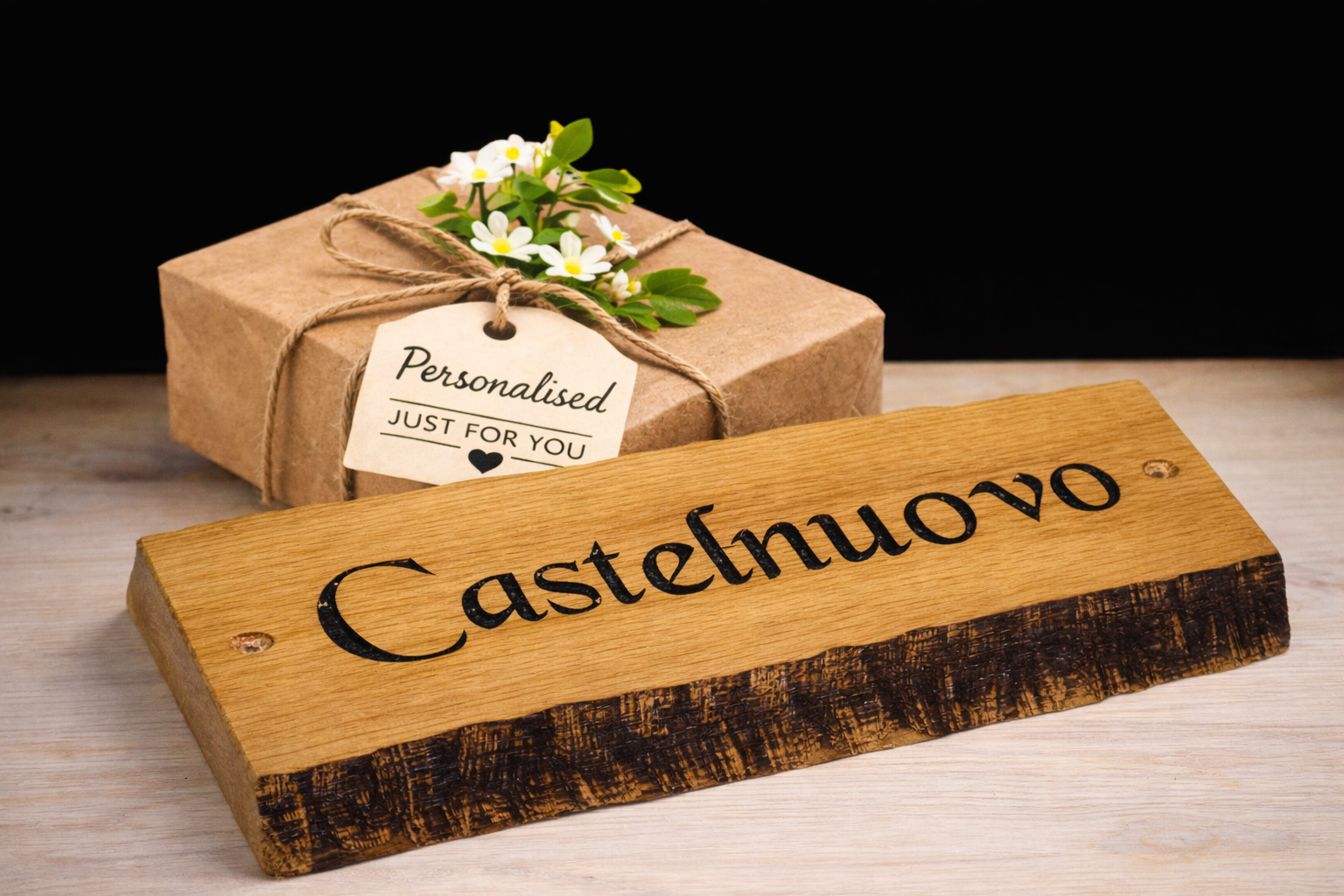 Personalised oak house name sign gift idea UK handmade wooden address plaque
