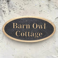 Front view of oval oak outdoor house sign