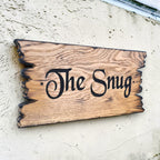 Personalised Solid Oak House Sign | Custom Wooden Door Plaque | Rustic Cottage & Farmhouse Sign