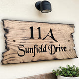 Burnt edge house plaque with engraved text