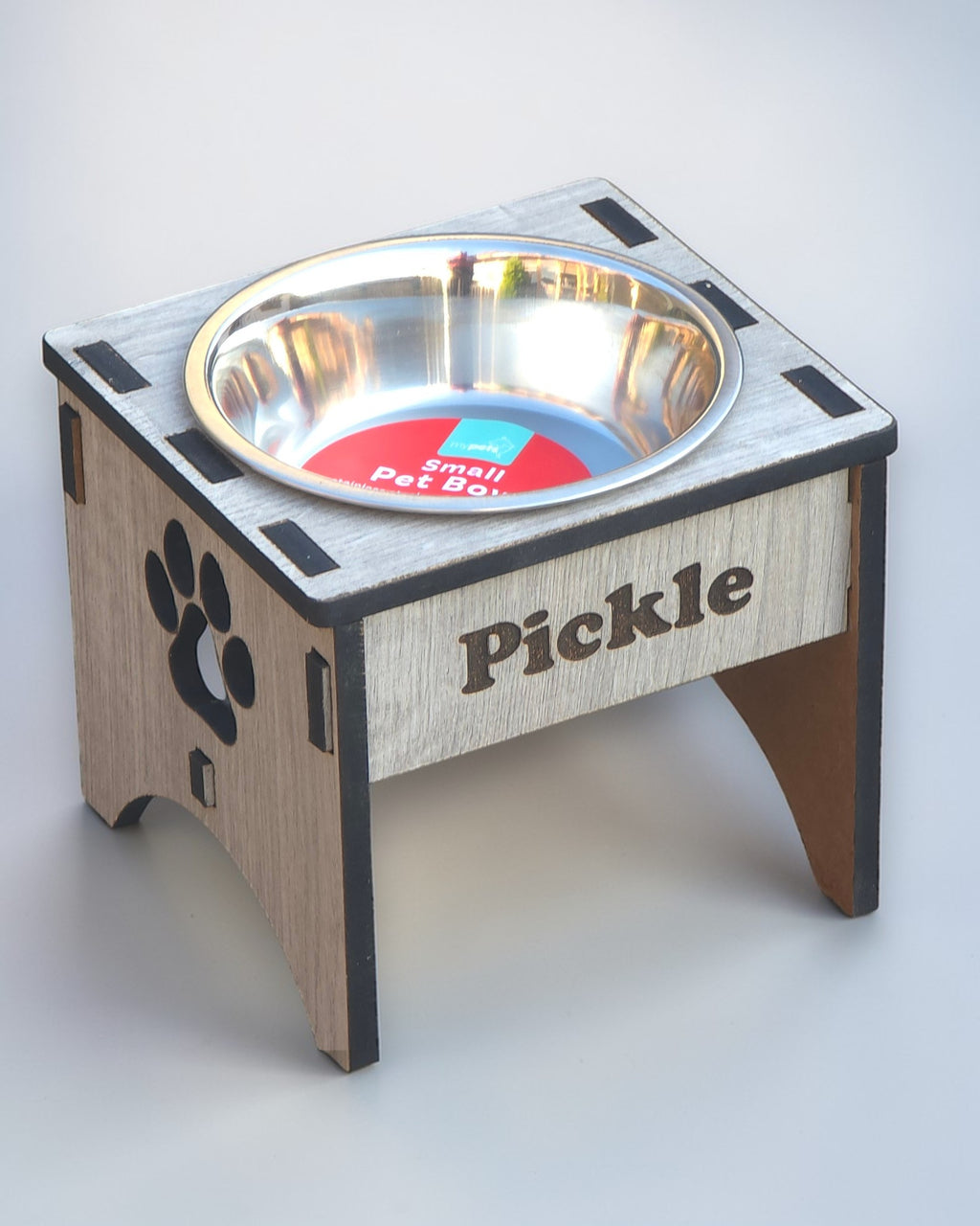 Personalised Raised Dog Bowl – Custom Wooden Pet Feeding Station
