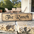 The Ranch personalised rustic wooden name plaque