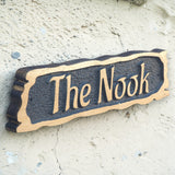 Hand carved oak house sign rustic natural wood finish