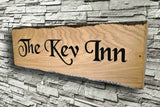 The Key Inn rustic engraved oak pub style sign