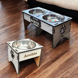 Personalised Raised Dog Bowl – Custom Wooden Pet Feeding Station