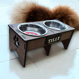 Personalised Raised Dog Bowl – Custom Wooden Pet Feeding Station