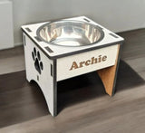 Personalised Raised Dog Bowl – Custom Wooden Pet Feeding Station