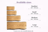 Size options available for personalised  oak with bark edges