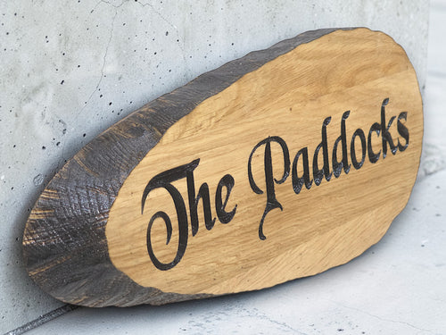 personalised live edge oak house sign
