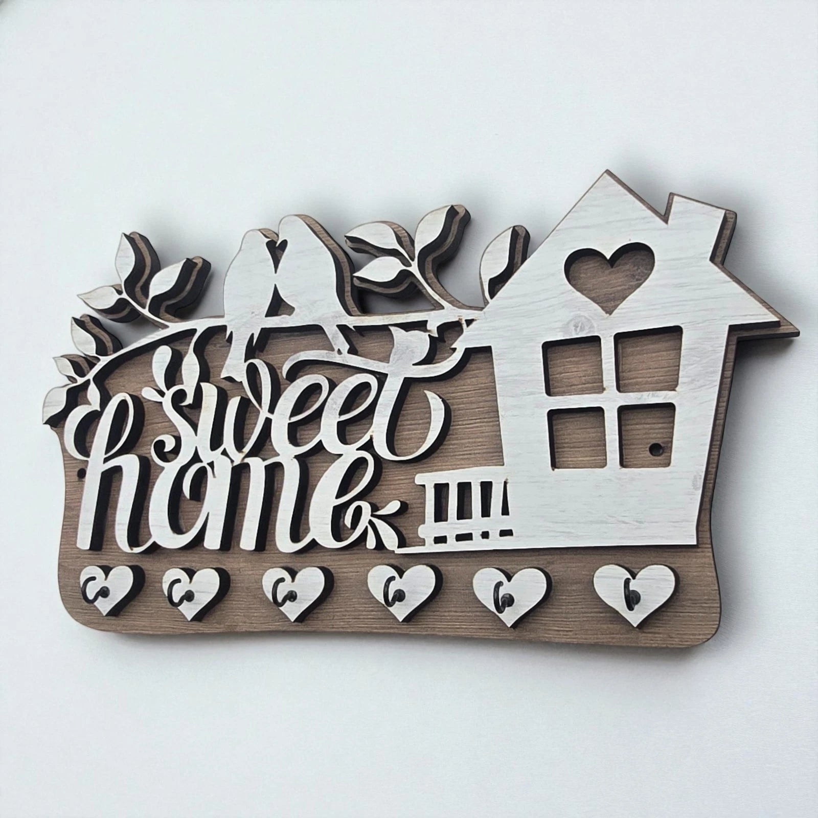 Sweet Home Wooden Key Holder – Decorative Wall Key Rack