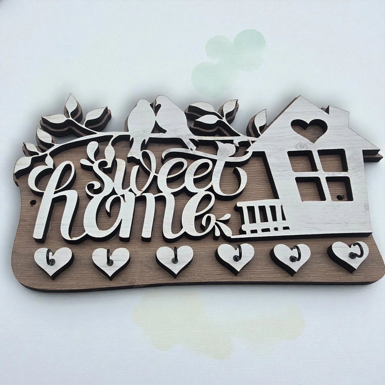 Sweet Home Wooden Key Holder – Decorative Wall Key Rack